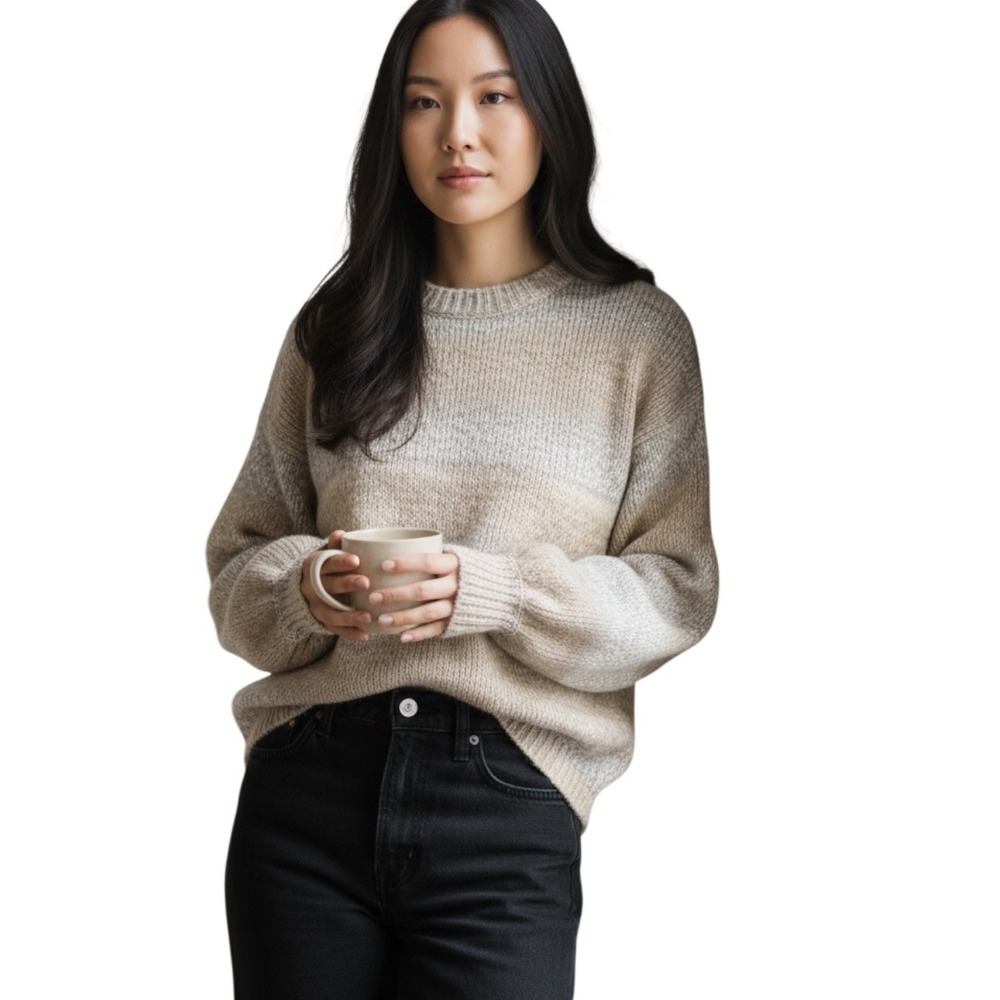 Show Me Your Mumu Ombre Space Dye Knit Sweater Tan Cream Small
